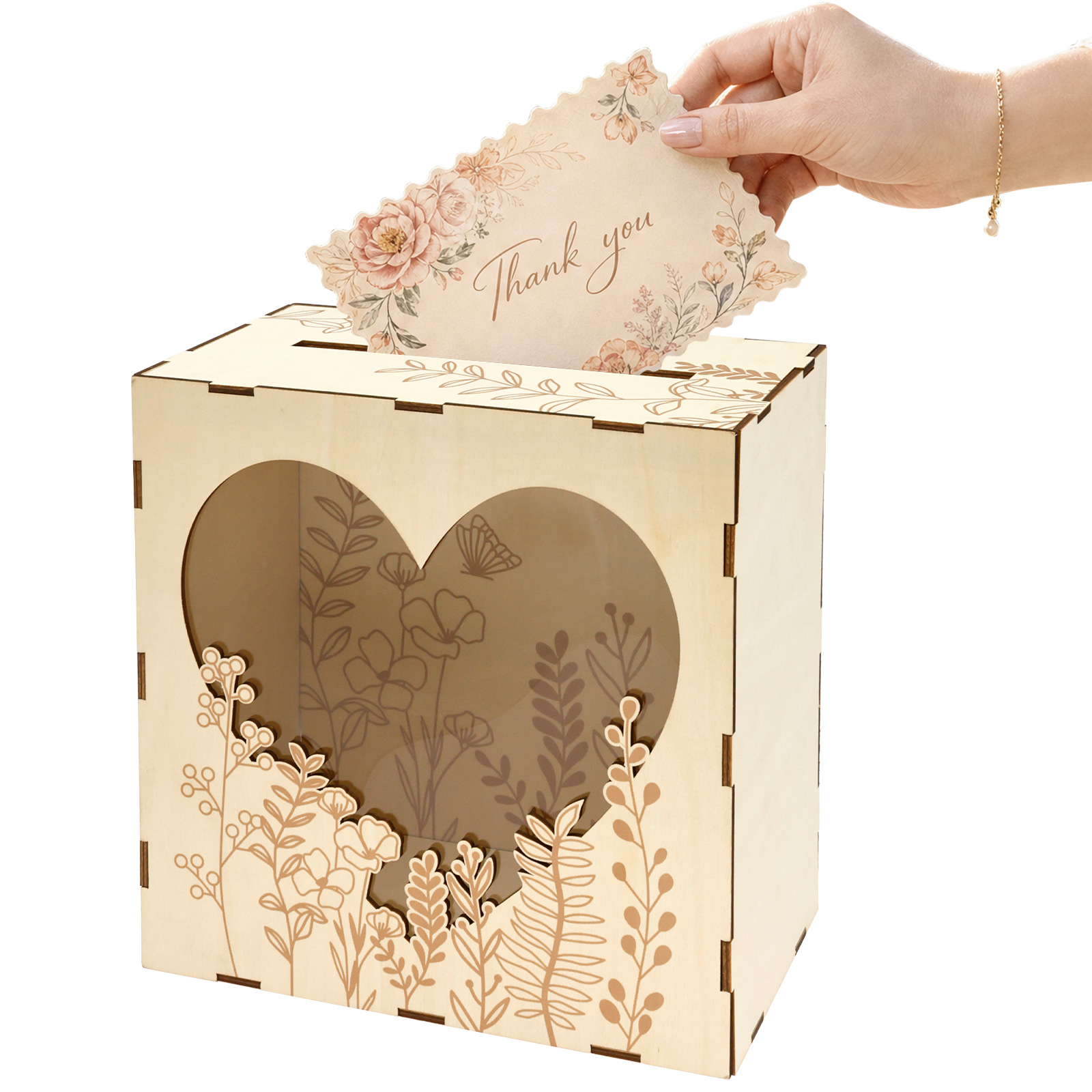 Wedding Card Box - ウェディングカードボックス 木製ウェディングカード収納ボックス 透明窓付き 祝福カードコレクションボックス 受付用 誕生日パーティー用