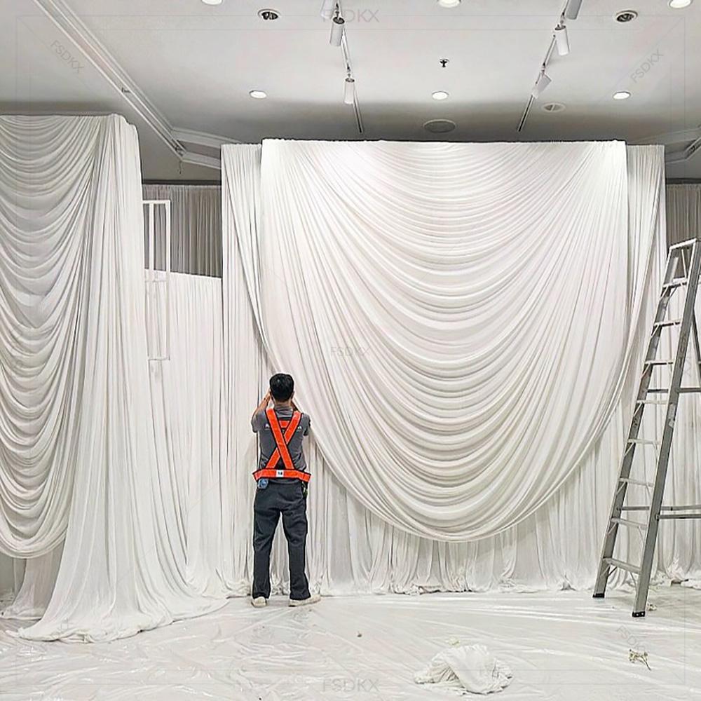 Wedding Backdrop Curtain - FSDKX 格安 ホワイト アイスシルク生地 ウェディングパーティー バックドロップ