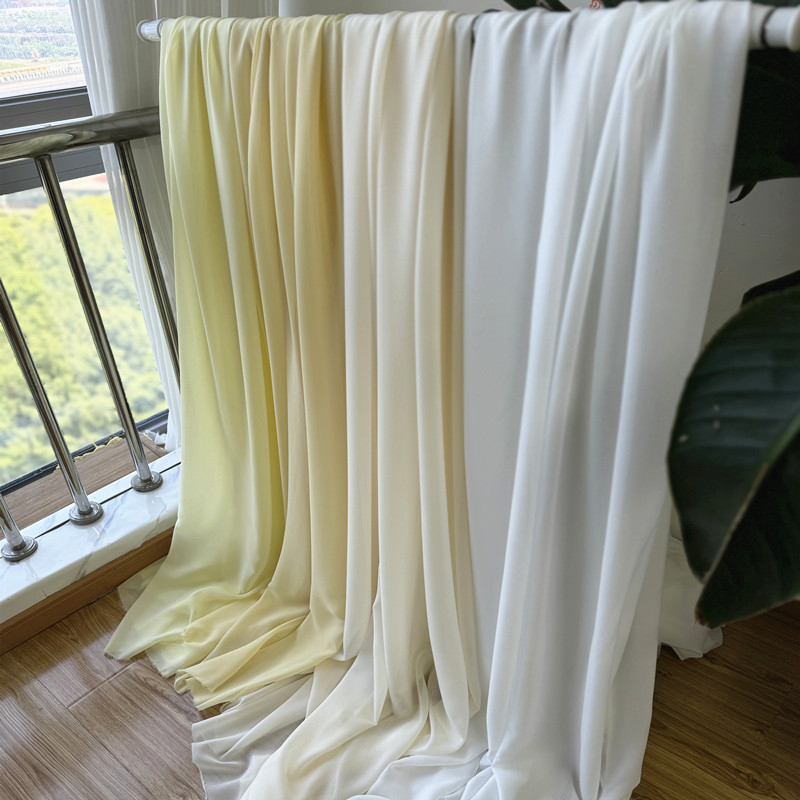 Wedding Backdrop Curtain - 結婚式のパーティーの装飾用のシフォン生地,白,黄色,白,手作り,背景,カーテン,スカート,布素材