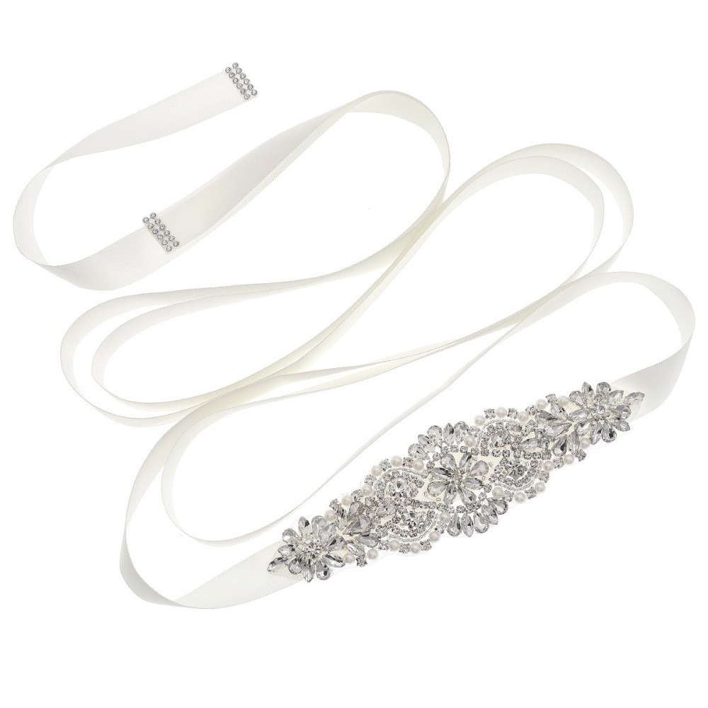 Bridal Sash Ribbon - ファッションリボンブライダルベルトシルバーロングウェディングベルトガウンベルトラインストーンブライダルサッシュウェディング