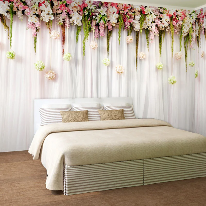 Wedding Backdrop Curtain - カスタム壁布ファッション花カーテン写真壁画壁紙寝室の結婚式の家レストランロマンチックな背景壁装材