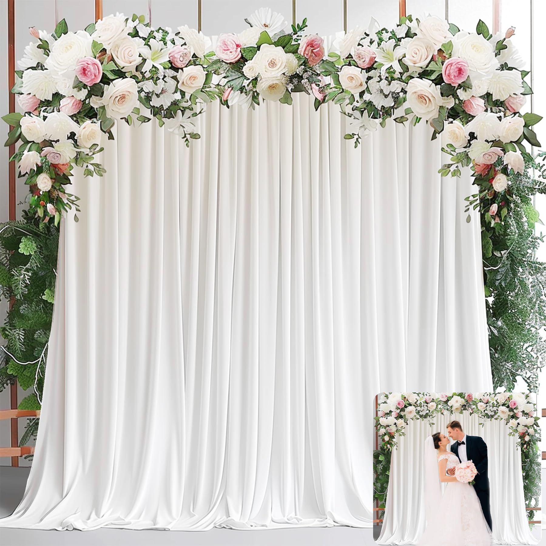 Wedding Backdrop Curtain - パーティー用ホワイト背景幕カーテン - ベビーシャワー誕生日写真ホームパーティー用ホワイトウェディング背景幕カーテン背景幕1パネル