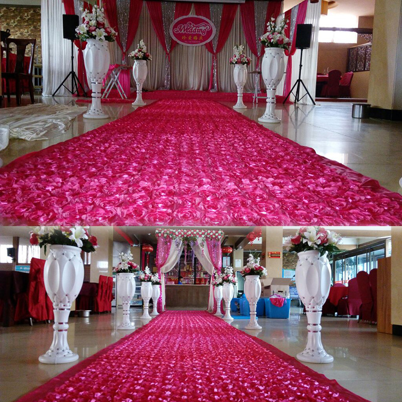 Wedding Backdrop Curtain - 10ヤードサテン生地3Dローズフラワーアイルランナーレッド結婚式ウェディングカーペットカーテンパーティーバックドロップテーブルカバー生地装飾