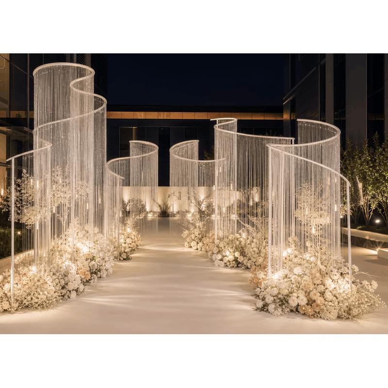 Wedding Backdrop Curtain - 高さ240～300cmの豪華なS字型鉄製アーチとラインカーテン、屋外パーティーイベント装飾、結婚式の背景スタンド、イベント小道具