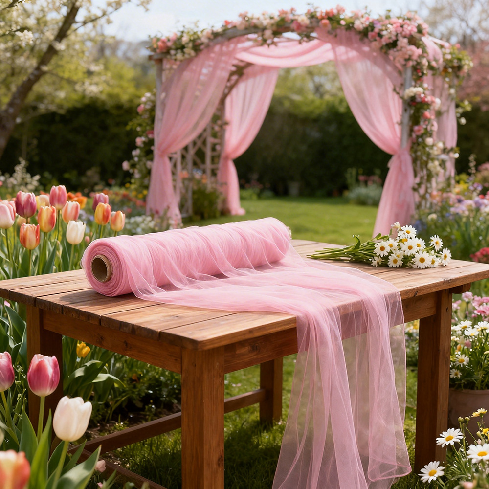 Wedding Backdrop Curtain - 特大セミ透明チュールガーゼドレープ、屋外結婚式、フェスティバル、パーティーのシーン装飾用シアーボイルカーテンバックドロップ