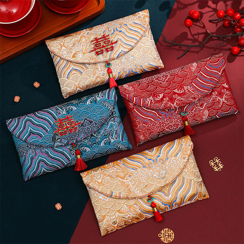 2 個の錦織刺繍生地結婚式の赤い封筒お金ポケット紅包新年の祝 - Wedding Envelopes のレビューと価格