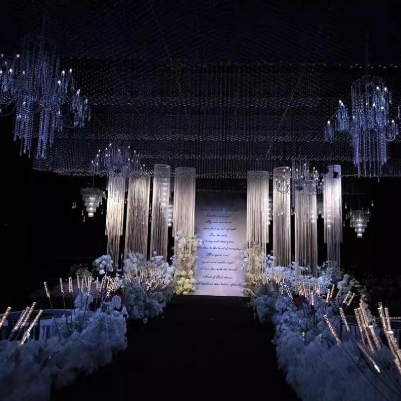 3PCS ホワイト暗号化ラインカーテン、結婚式場の背景、ステ - Wedding Backdrop Curtain のレビューと価格