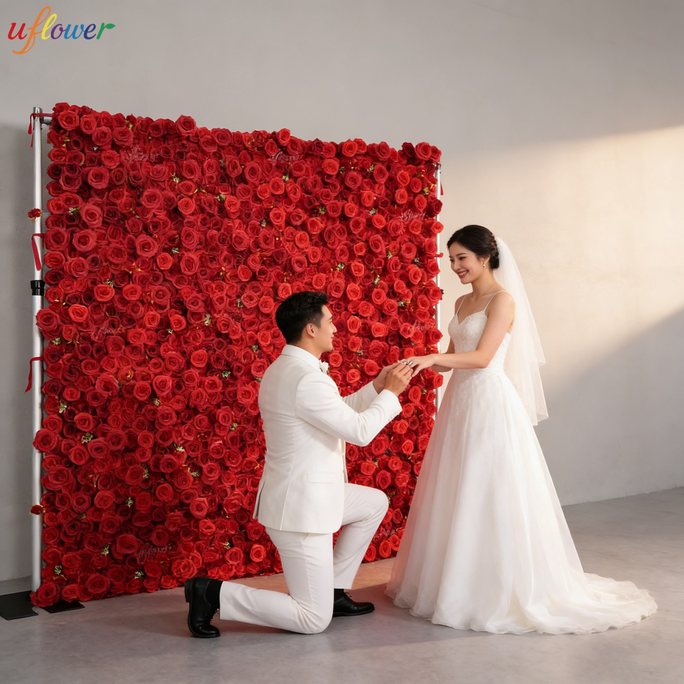 Uflower レッドローズ 造花ウォール バーガンディ生地 - Wedding Backdrop Curtain のレビューと価格