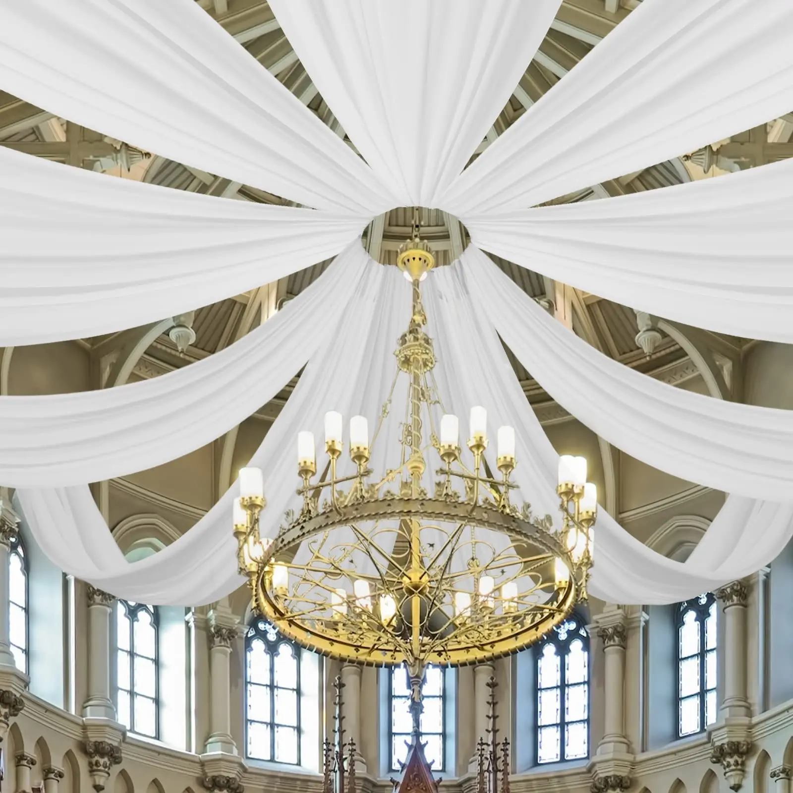 白いウェディングドレスの天井のドレープ装飾、屋根のキャノピー - Wedding Backdrop Curtain のレビューと価格
