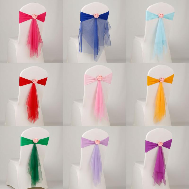 1ピースオーガンザチェアカバー、フラワー付きスパンデックスオ - Chair Sash Organza のレビューと価格