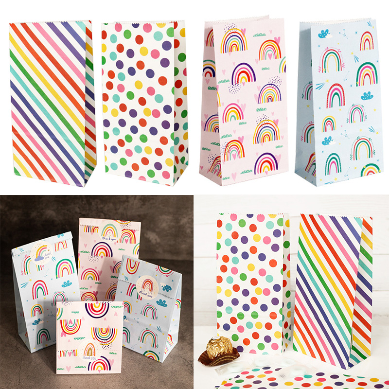 小さな紙袋レインボープリントキャンディクッキーバッグピンクブ - Wedding Supply.Box のレビューと価格