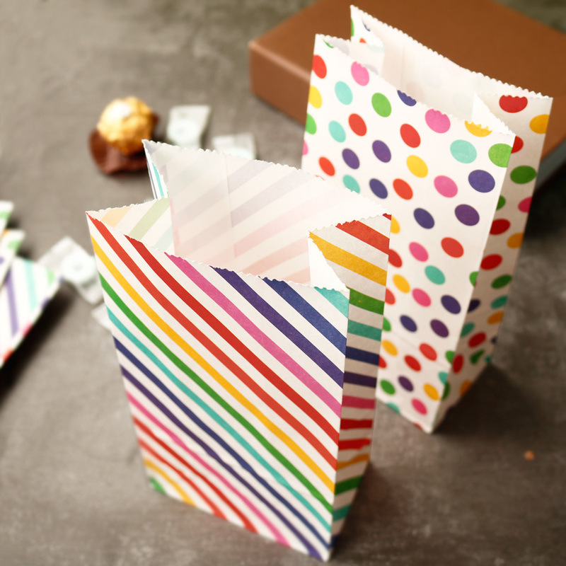 小さな紙袋レインボープリントキャンディクッキーバッグピンクブ - Wedding Supply.Box のレビューと価格