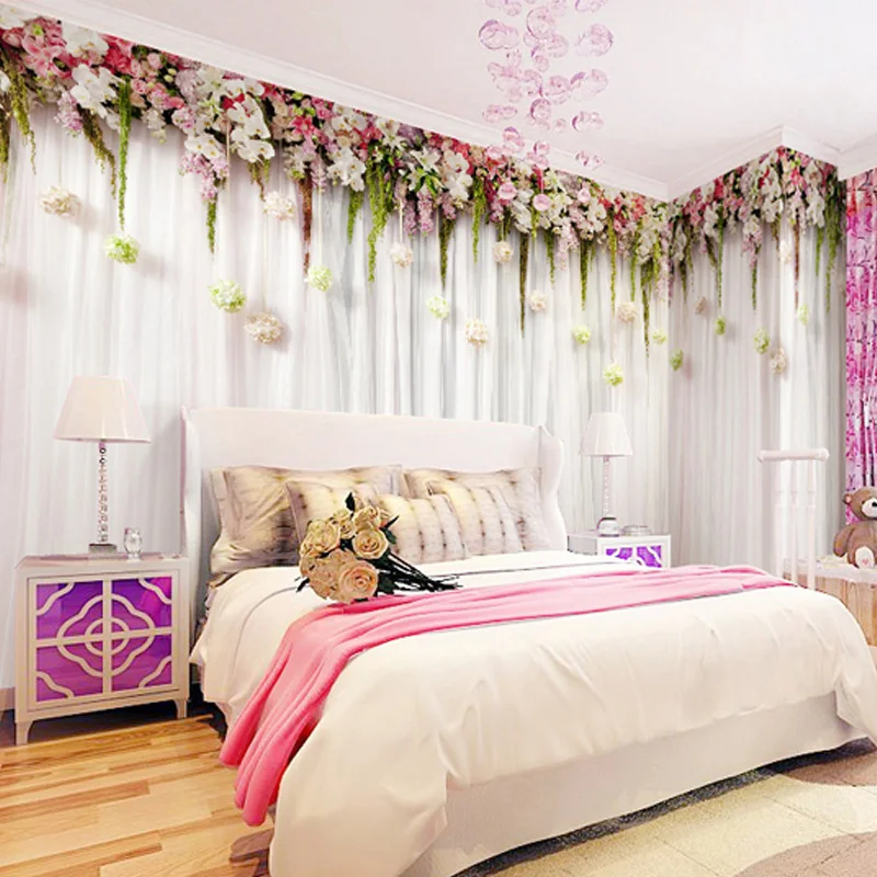 カスタム壁布ファッション花カーテン写真壁画壁紙寝室の結婚式の - Wedding Backdrop Curtain のレビューと価格