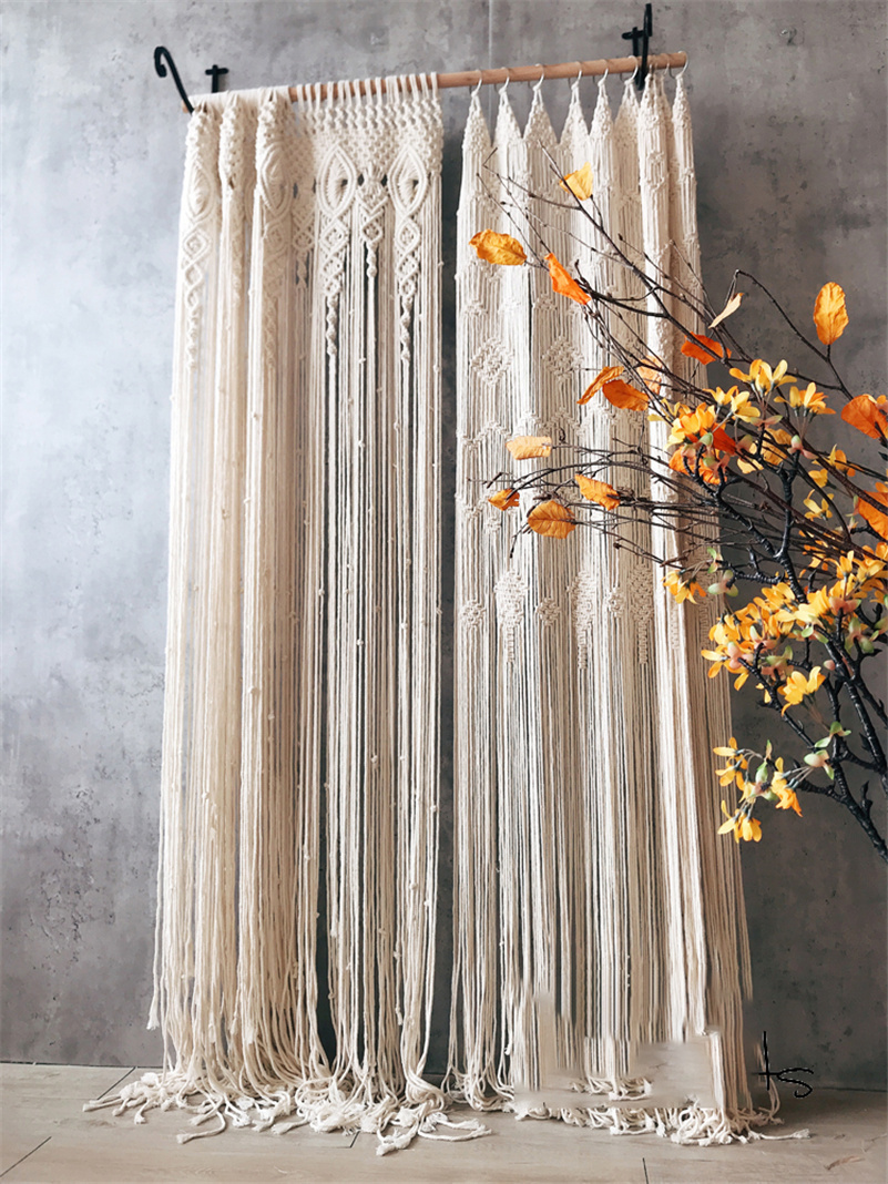ボヘミアンマクラメの手織りの綿のドアと窓のカーテン,壁に掛け - Wedding Backdrop Curtain のレビューと価格