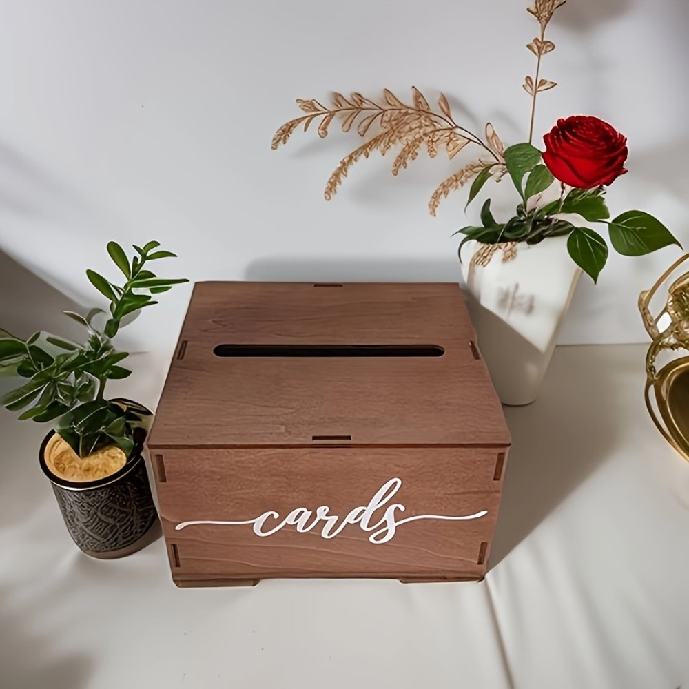 新しい木製ウェディングカードボックス蓋付き装飾ギフトカード収 - Wedding Card Box のレビューと価格