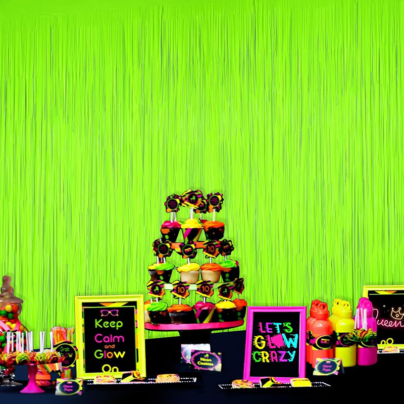 グローパーティーネオンホイルフリンジカーテン背景ハッピーバー - Wedding Backdrop Curtain のレビューと価格