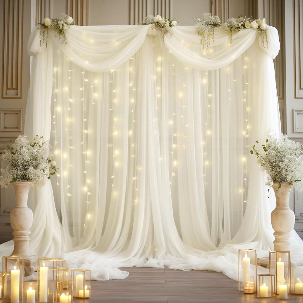 カーテン ホワイト ウェディング バックドロップ 3メートル - Wedding Backdrop Curtain のレビューと価格