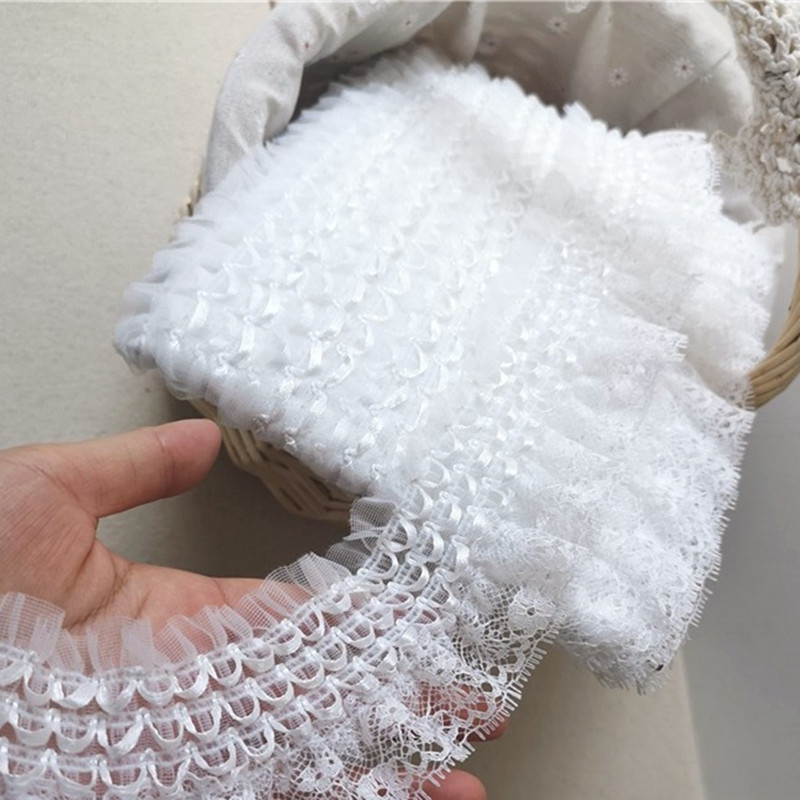 ホワイトの刺繍レースリボン,幅6.5cm,伸縮性のあるフリル - Wedding Water Supply のレビューと価格