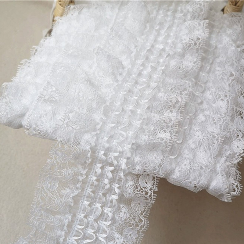 ホワイトの刺繍レースリボン,幅6.5cm,伸縮性のあるフリル - Wedding Water Supply のレビューと価格