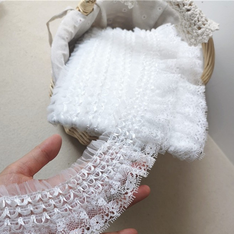 ホワイトの刺繍レースリボン,幅6.5cm,伸縮性のあるフリル - Wedding Water Supply のレビューと価格