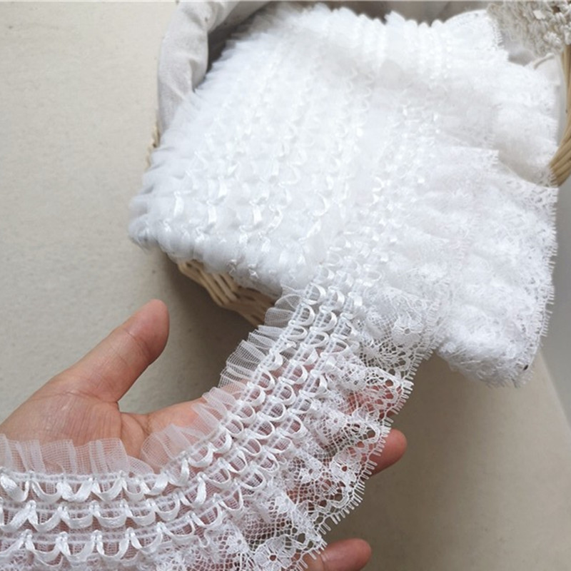 ホワイトの刺繍レースリボン,幅6.5cm,伸縮性のあるフリル - Wedding Water Supply のレビューと価格