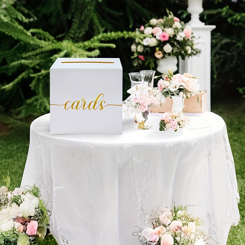 ゴールド箔デザインの白いウェディングカード4枚入り、投票ゲー - Wedding Card Box のレビューと価格