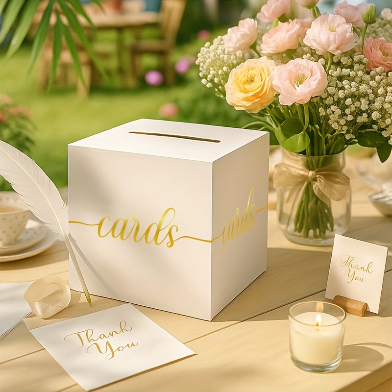 ゴールド箔デザインの白いウェディングカード4枚入り、投票ゲー - Wedding Card Box のレビューと価格