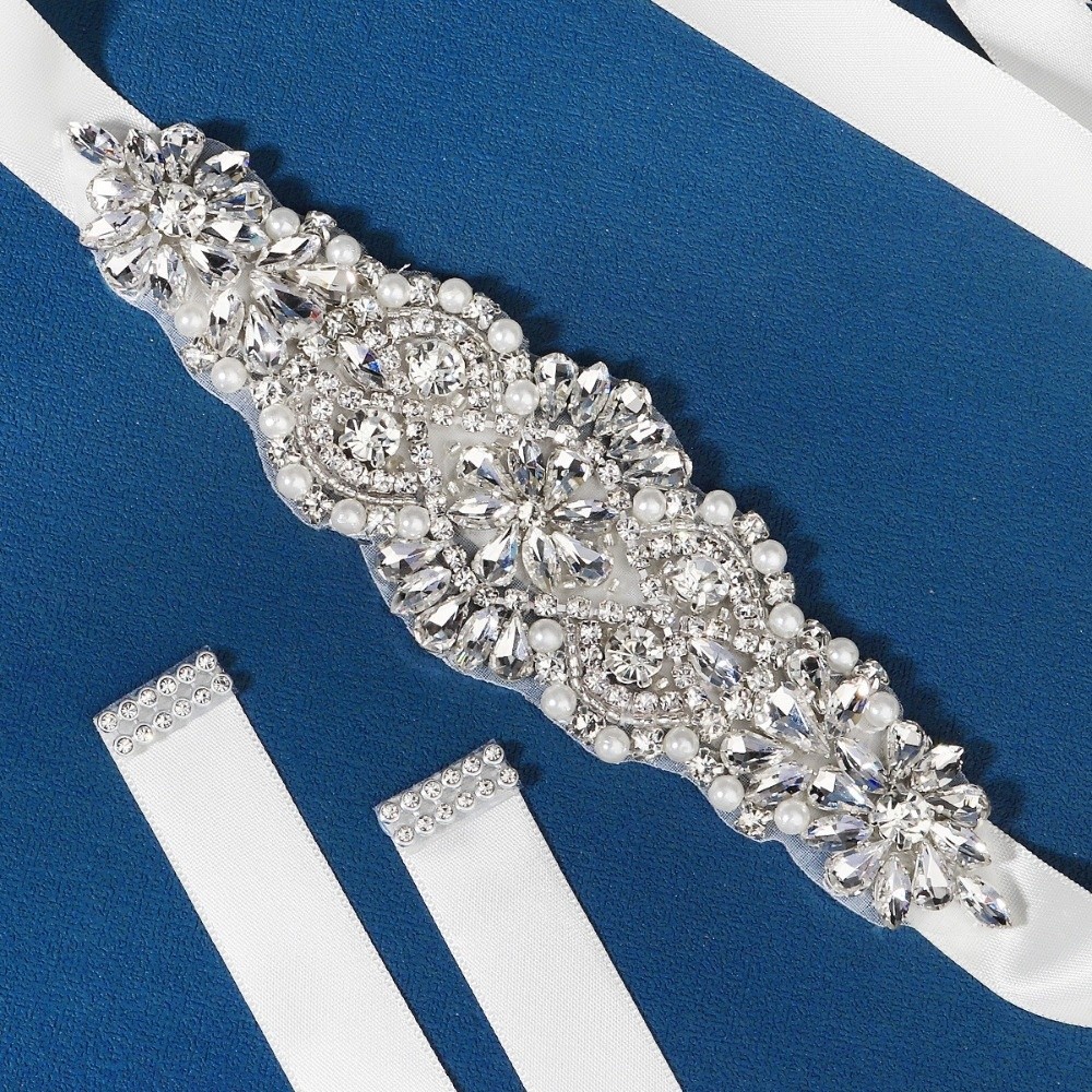 スイートリボンブライダルベルトロングシルバーウェディングベル - Bridal Sash Ribbon のレビューと価格