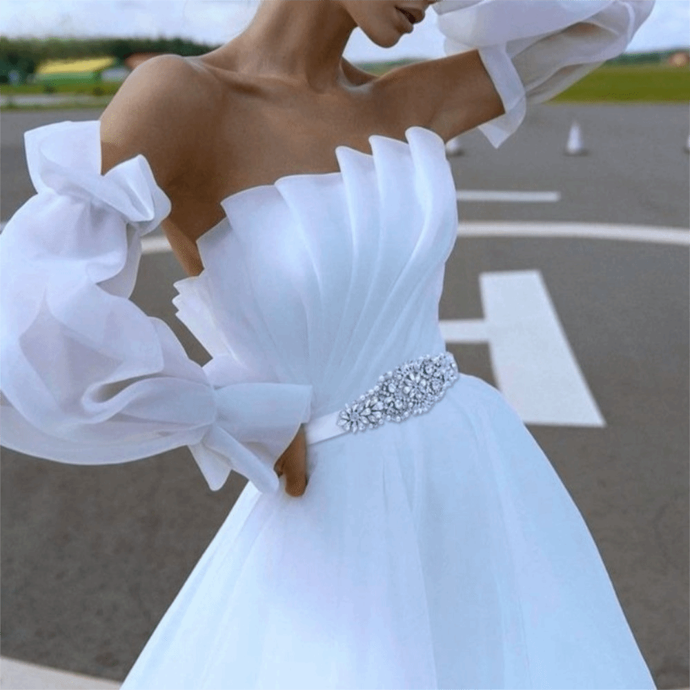 ファッションリボンブライダルベルトシルバーロングウェディング - Bridal Sash Ribbon のレビューと価格