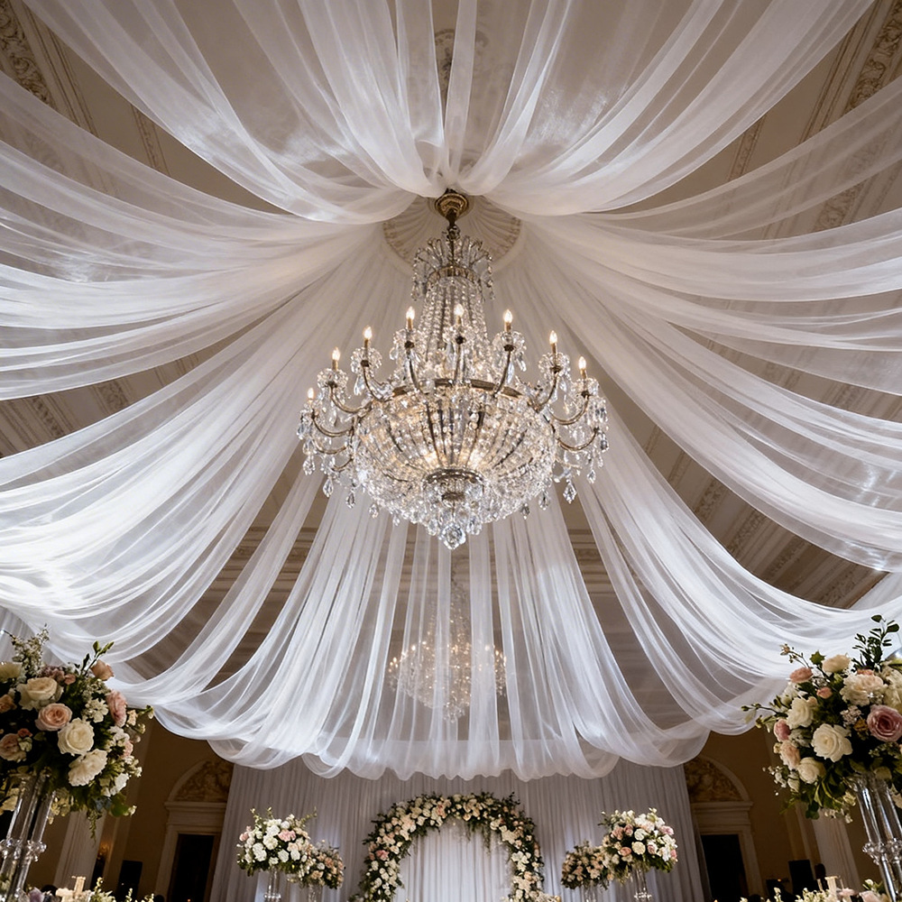 特大セミ透明チュールガーゼドレープ、屋外結婚式、フェスティバ - Wedding Backdrop Curtain のレビューと価格