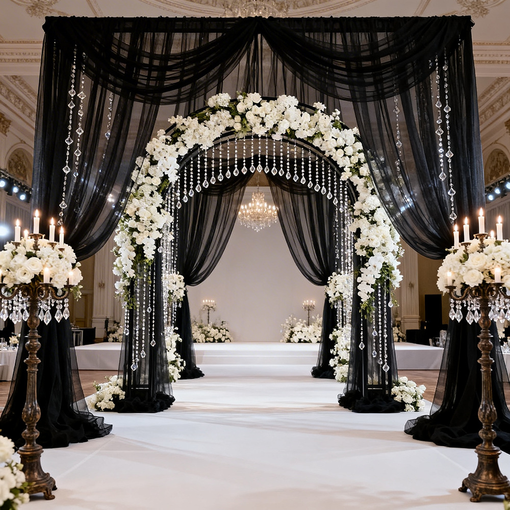 特大セミ透明チュールガーゼドレープ、屋外結婚式、フェスティバ - Wedding Backdrop Curtain のレビューと価格