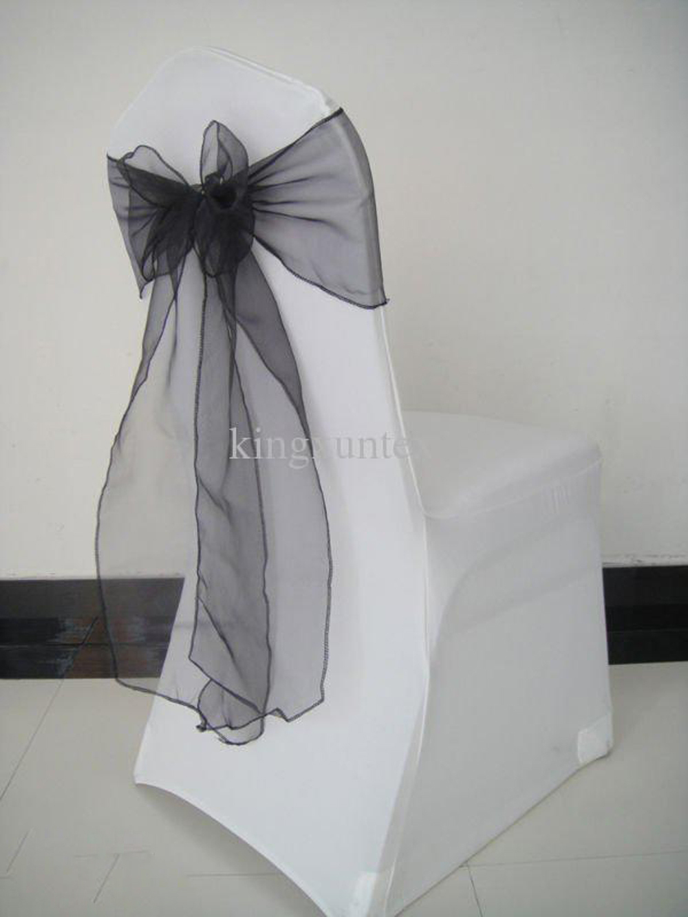 新しい椅子弓50ピース/ロット黒オーガンザ椅子サッシ結婚式や - Chair Sash Organza のレビューと価格