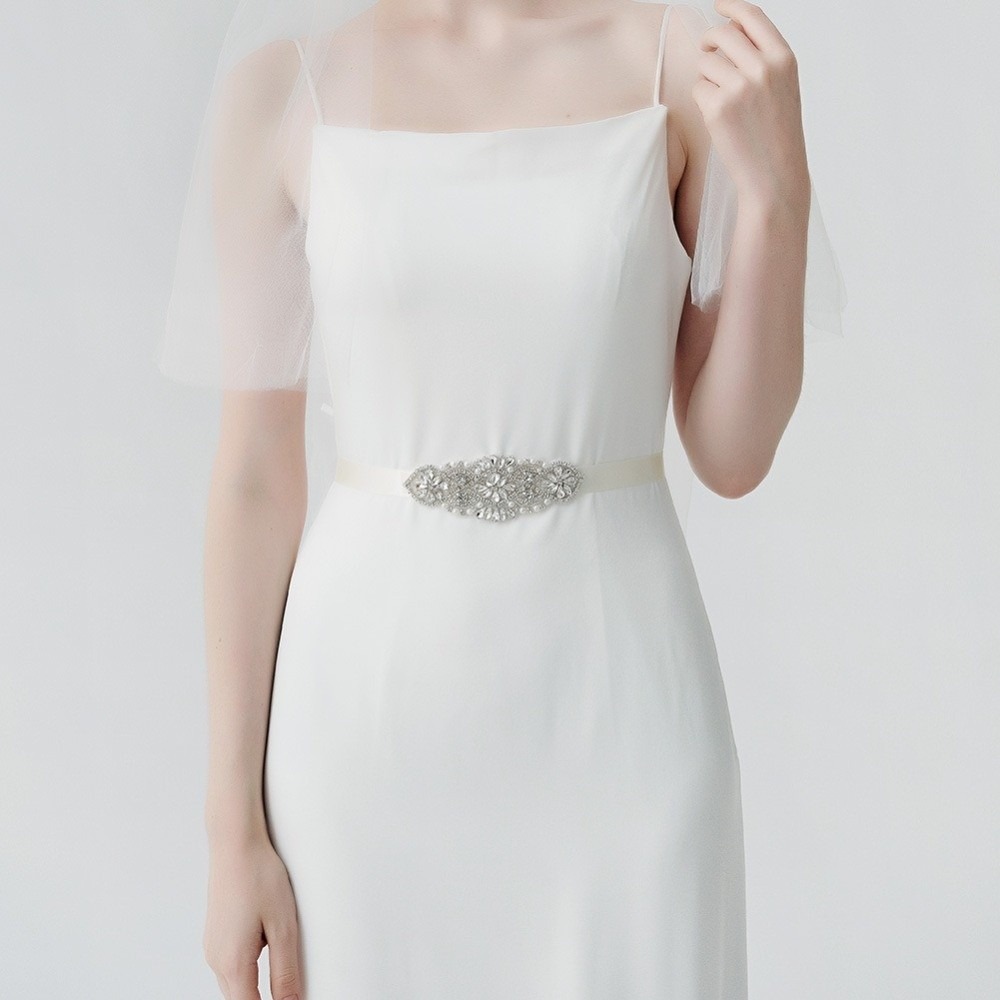 ファッションリボンブライダルベルトシルバー韓国スタイルウェデ - Bridal Sash Ribbon のレビューと価格